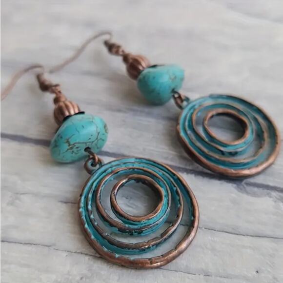 NEW - Turquoise earrings, BOHO Turquoise Jewelry, Dangle - Picture 1 of 2